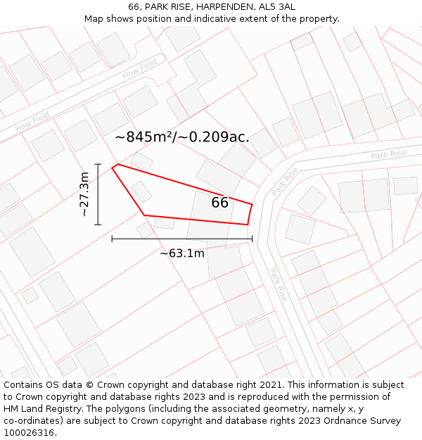 66, PARK RISE, HARPENDEN, AL5 3AL: Plot and title map