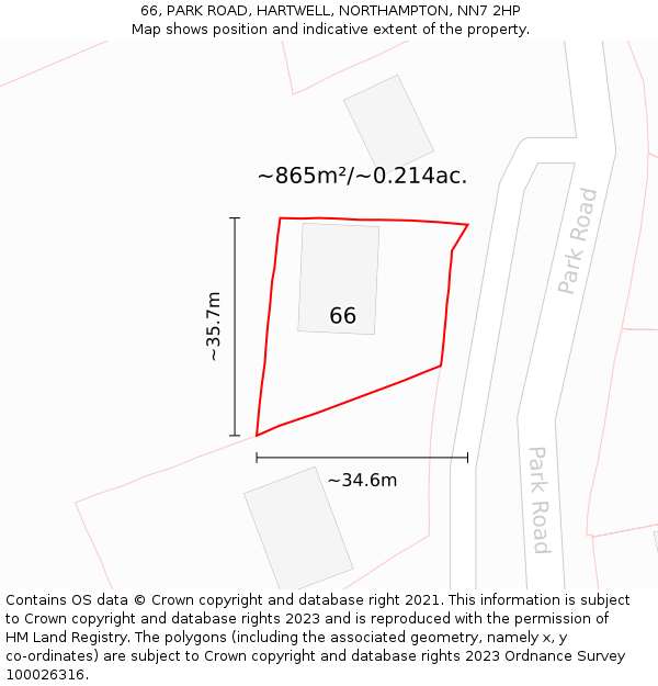 66, PARK ROAD, HARTWELL, NORTHAMPTON, NN7 2HP: Plot and title map