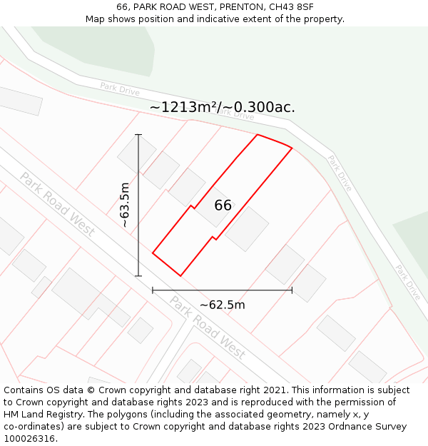 66, PARK ROAD WEST, PRENTON, CH43 8SF: Plot and title map