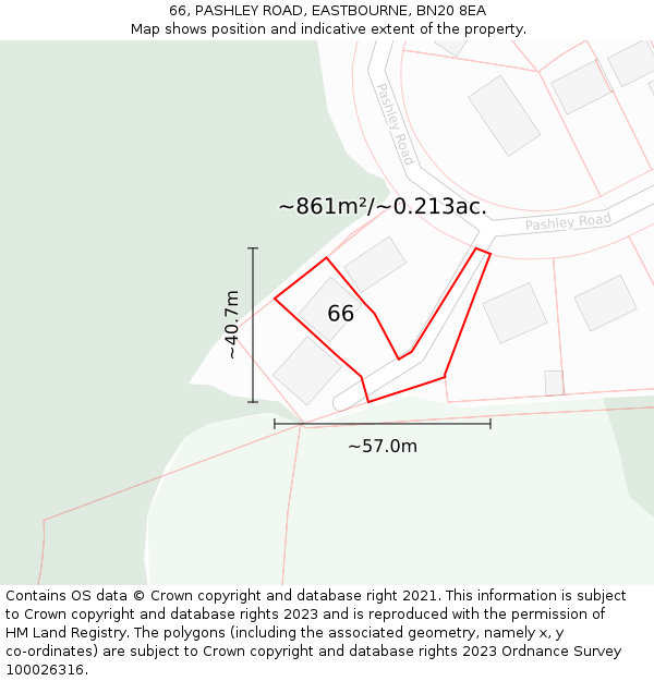 66, PASHLEY ROAD, EASTBOURNE, BN20 8EA: Plot and title map