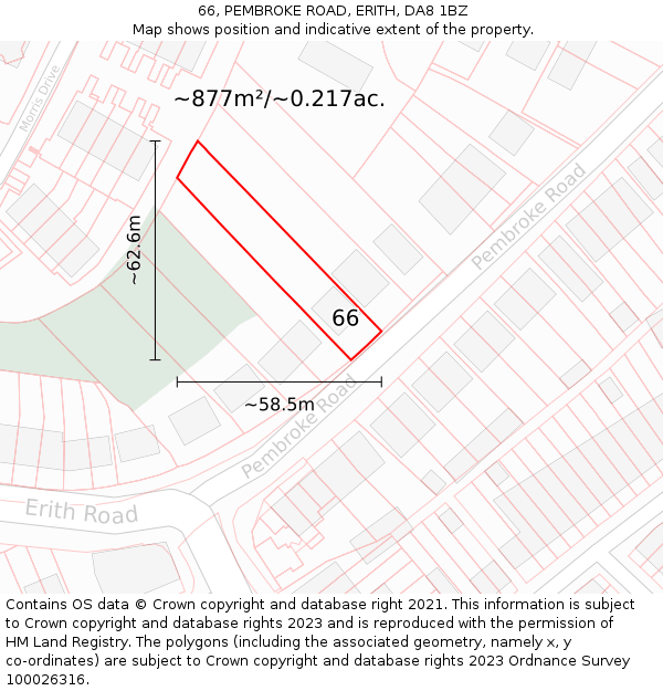66, PEMBROKE ROAD, ERITH, DA8 1BZ: Plot and title map