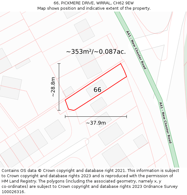 66, PICKMERE DRIVE, WIRRAL, CH62 9EW: Plot and title map