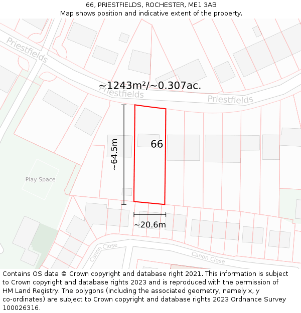 66, PRIESTFIELDS, ROCHESTER, ME1 3AB: Plot and title map