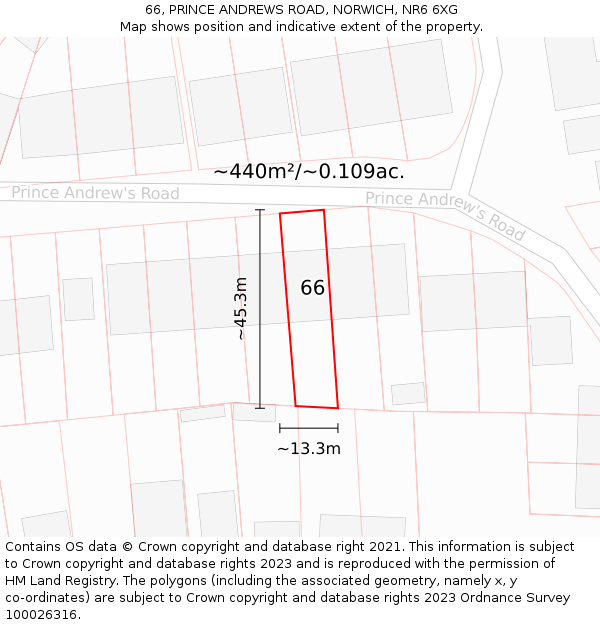 66, PRINCE ANDREWS ROAD, NORWICH, NR6 6XG: Plot and title map