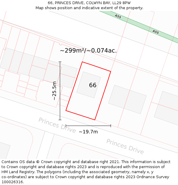 66, PRINCES DRIVE, COLWYN BAY, LL29 8PW: Plot and title map