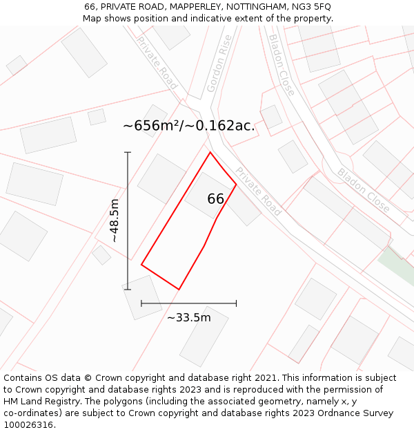 66, PRIVATE ROAD, MAPPERLEY, NOTTINGHAM, NG3 5FQ: Plot and title map