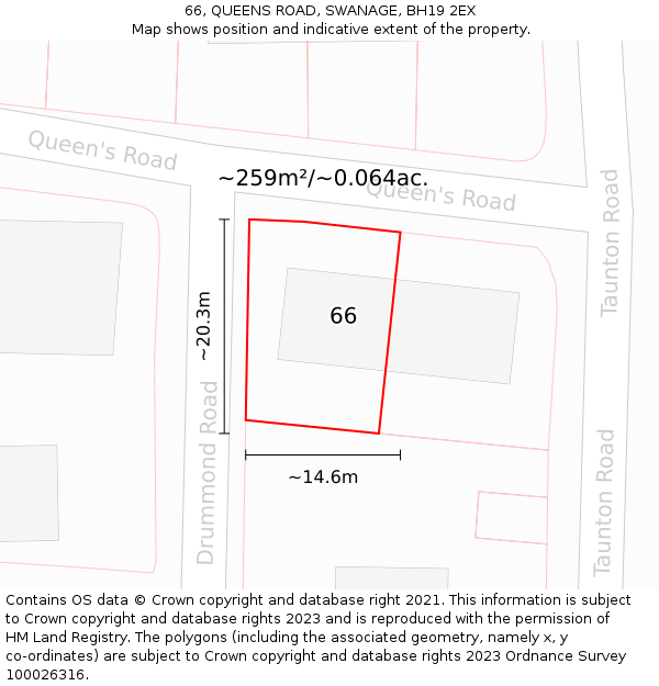 66, QUEENS ROAD, SWANAGE, BH19 2EX: Plot and title map