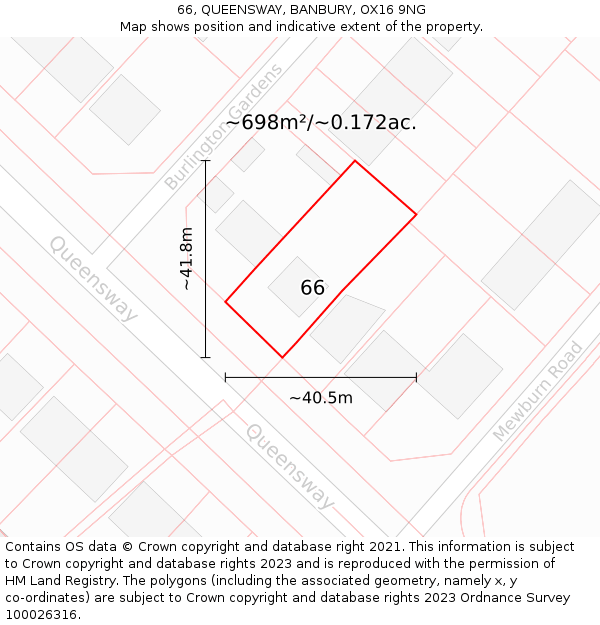 66, QUEENSWAY, BANBURY, OX16 9NG: Plot and title map