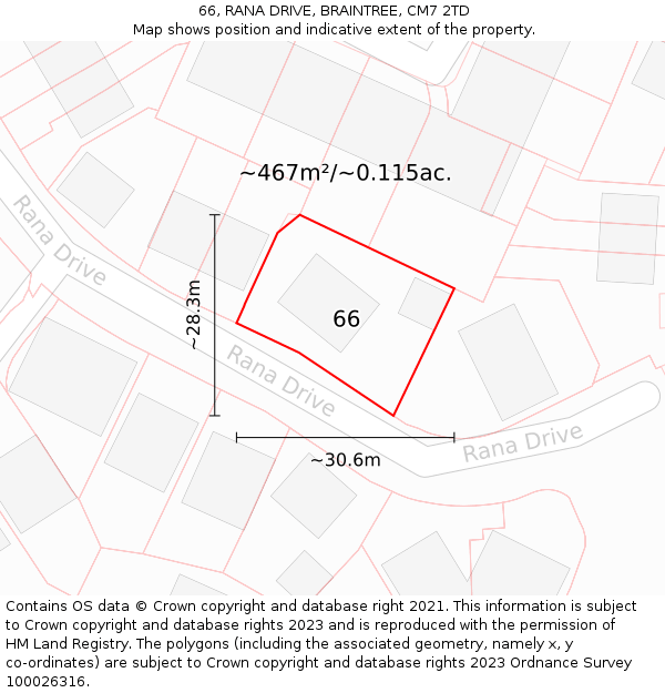 66, RANA DRIVE, BRAINTREE, CM7 2TD: Plot and title map