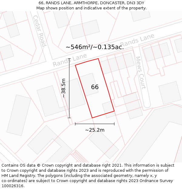 66, RANDS LANE, ARMTHORPE, DONCASTER, DN3 3DY: Plot and title map