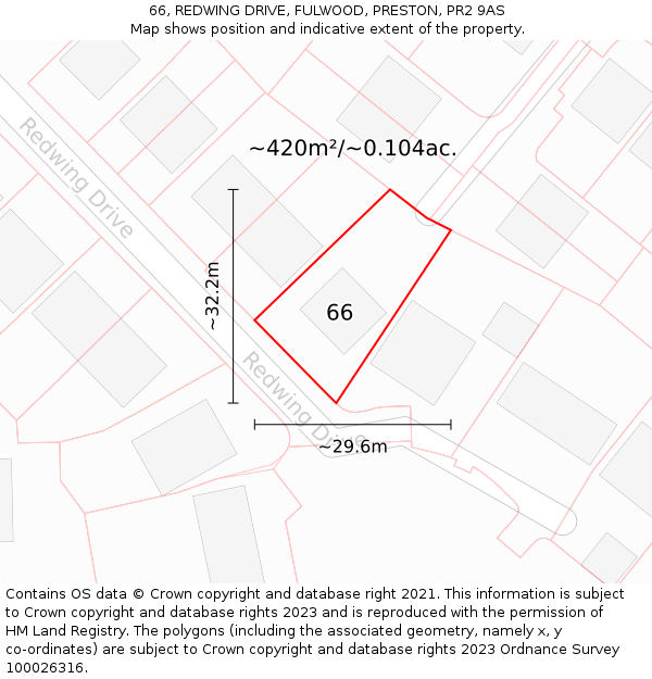 66, REDWING DRIVE, FULWOOD, PRESTON, PR2 9AS: Plot and title map