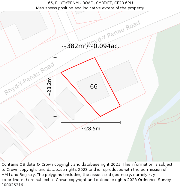 66, RHYDYPENAU ROAD, CARDIFF, CF23 6PU: Plot and title map
