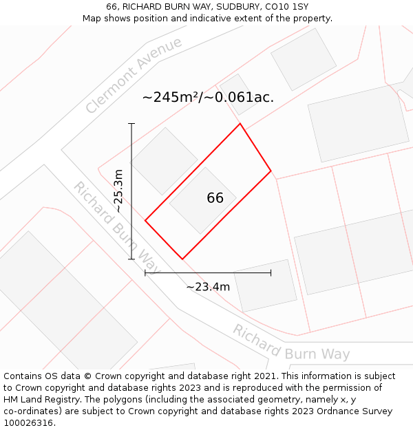 66, RICHARD BURN WAY, SUDBURY, CO10 1SY: Plot and title map