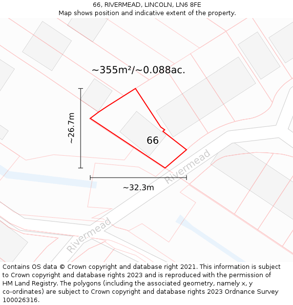 66, RIVERMEAD, LINCOLN, LN6 8FE: Plot and title map