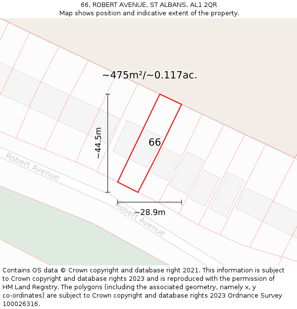 66, ROBERT AVENUE, ST ALBANS, AL1 2QR: Plot and title map
