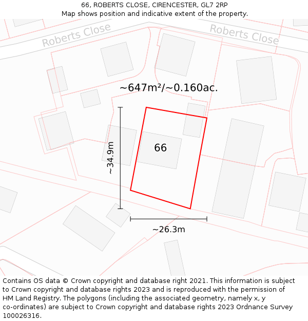 66, ROBERTS CLOSE, CIRENCESTER, GL7 2RP: Plot and title map