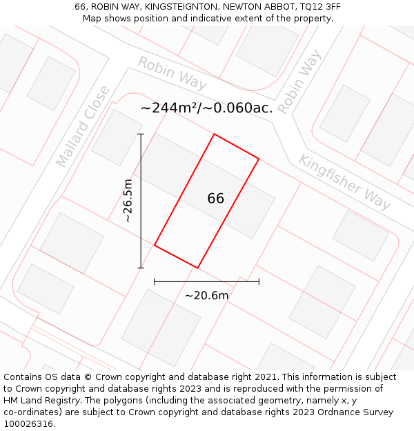 66, ROBIN WAY, KINGSTEIGNTON, NEWTON ABBOT, TQ12 3FF: Plot and title map