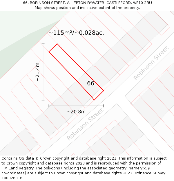 66, ROBINSON STREET, ALLERTON BYWATER, CASTLEFORD, WF10 2BU: Plot and title map