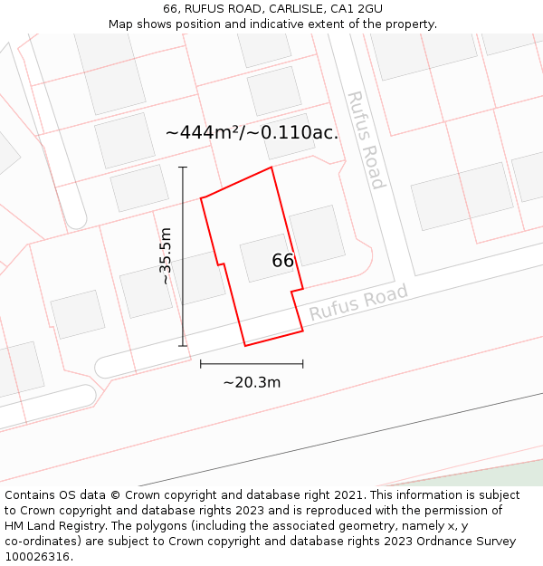 66, RUFUS ROAD, CARLISLE, CA1 2GU: Plot and title map