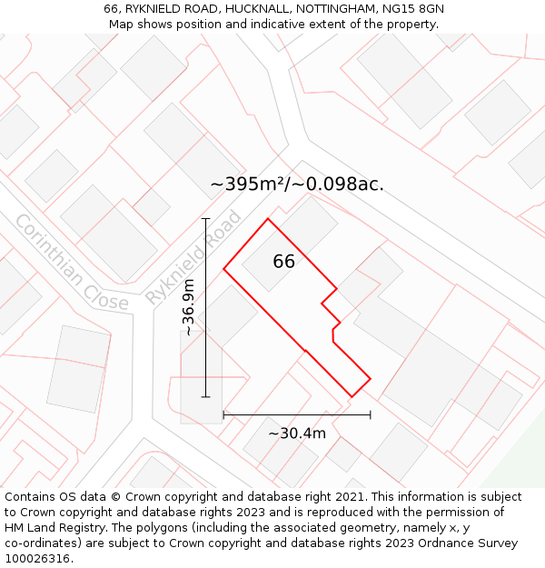 66, RYKNIELD ROAD, HUCKNALL, NOTTINGHAM, NG15 8GN: Plot and title map