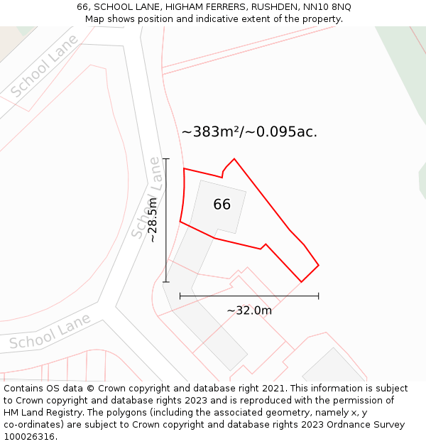 66, SCHOOL LANE, HIGHAM FERRERS, RUSHDEN, NN10 8NQ: Plot and title map