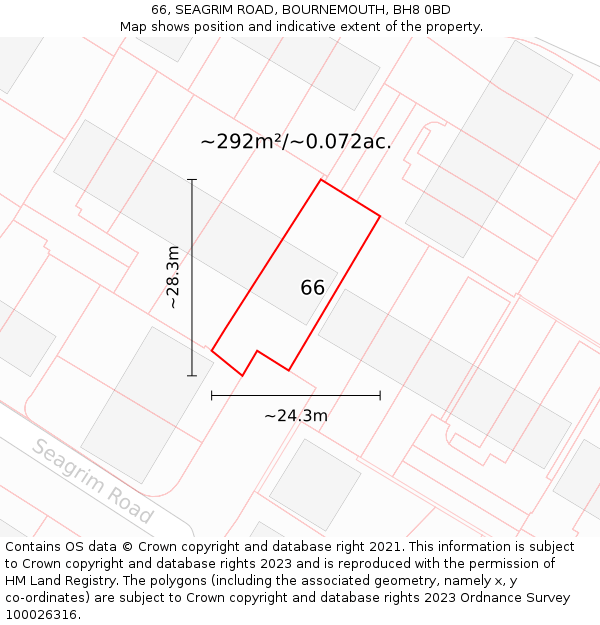 66, SEAGRIM ROAD, BOURNEMOUTH, BH8 0BD: Plot and title map