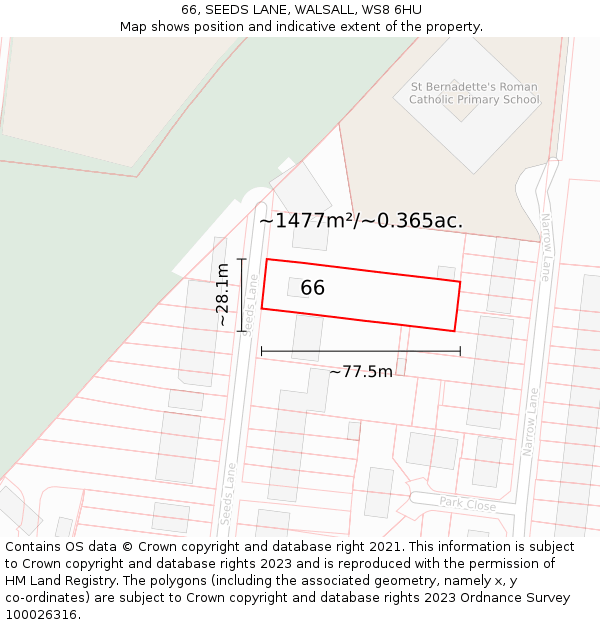 66, SEEDS LANE, WALSALL, WS8 6HU: Plot and title map