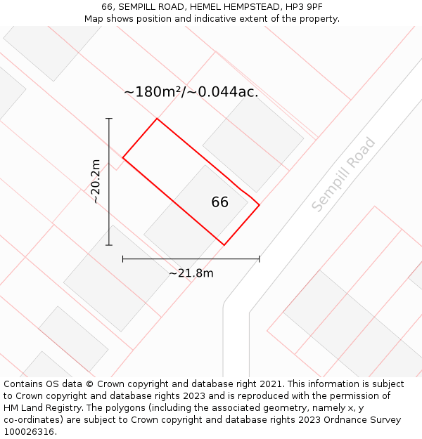 66, SEMPILL ROAD, HEMEL HEMPSTEAD, HP3 9PF: Plot and title map