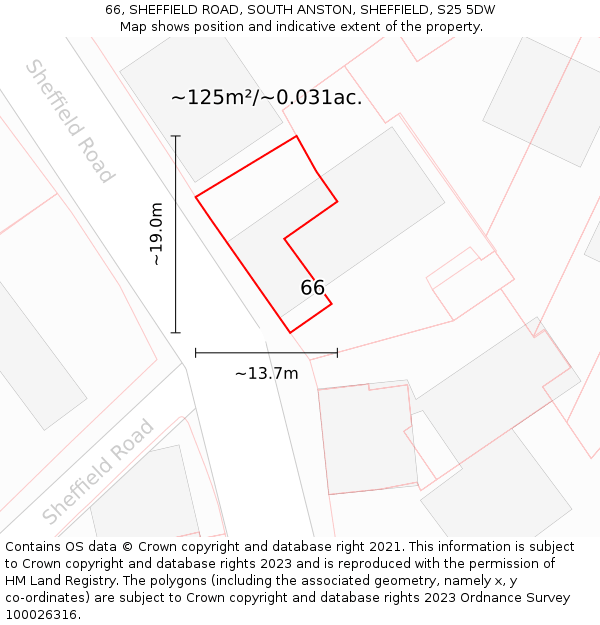 66, SHEFFIELD ROAD, SOUTH ANSTON, SHEFFIELD, S25 5DW: Plot and title map