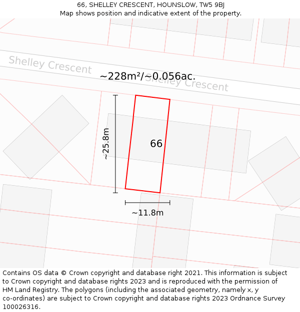 66, SHELLEY CRESCENT, HOUNSLOW, TW5 9BJ: Plot and title map