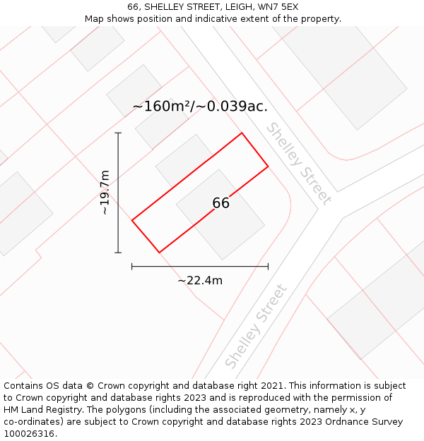 66, SHELLEY STREET, LEIGH, WN7 5EX: Plot and title map