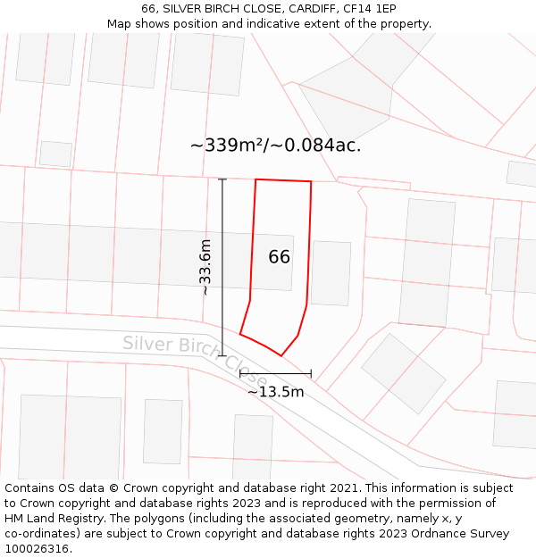 66, SILVER BIRCH CLOSE, CARDIFF, CF14 1EP: Plot and title map