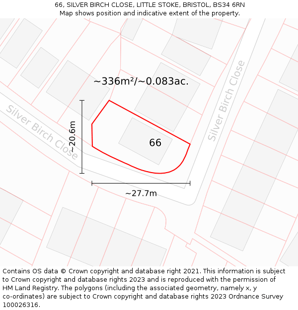 66, SILVER BIRCH CLOSE, LITTLE STOKE, BRISTOL, BS34 6RN: Plot and title map