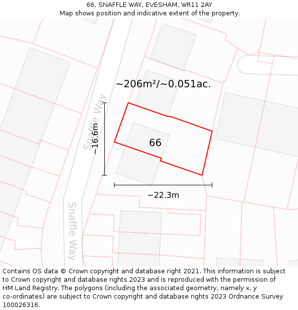 66, SNAFFLE WAY, EVESHAM, WR11 2AY: Plot and title map