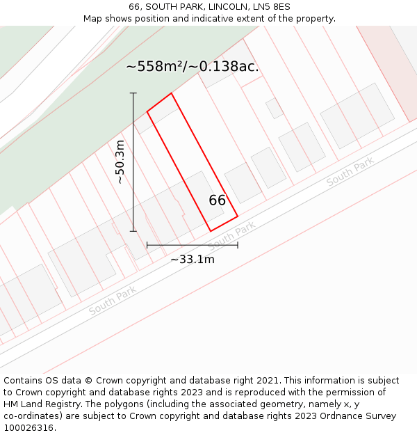 66, SOUTH PARK, LINCOLN, LN5 8ES: Plot and title map