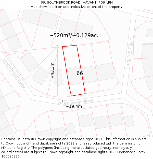 66, SOUTHBROOK ROAD, HAVANT, PO9 1RN: Plot and title map