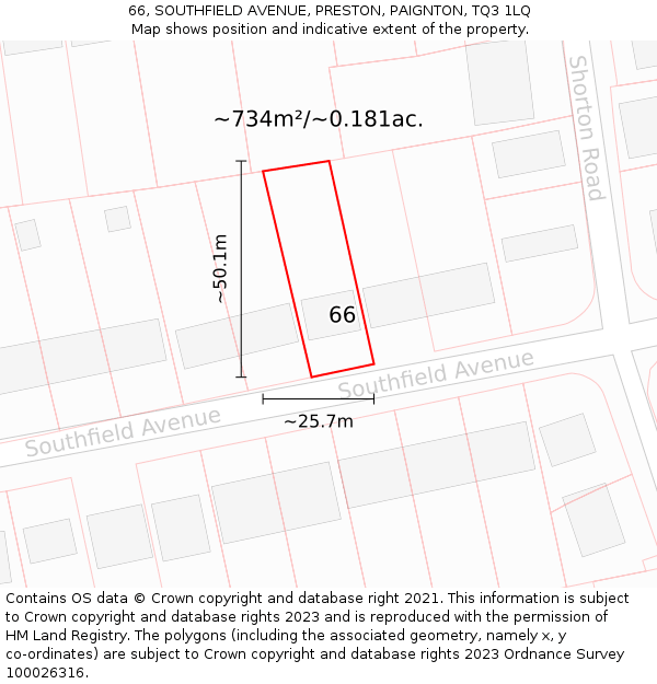 66, SOUTHFIELD AVENUE, PRESTON, PAIGNTON, TQ3 1LQ: Plot and title map