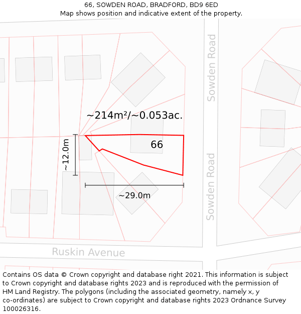 66, SOWDEN ROAD, BRADFORD, BD9 6ED: Plot and title map