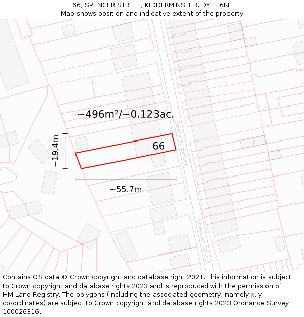 66, SPENCER STREET, KIDDERMINSTER, DY11 6NE: Plot and title map
