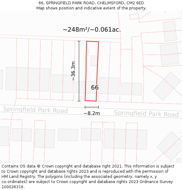 66, SPRINGFIELD PARK ROAD, CHELMSFORD, CM2 6ED: Plot and title map