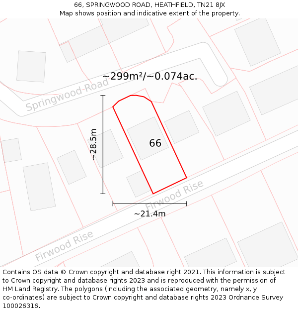 66, SPRINGWOOD ROAD, HEATHFIELD, TN21 8JX: Plot and title map