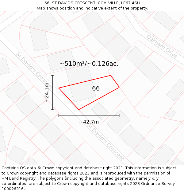 66, ST DAVIDS CRESCENT, COALVILLE, LE67 4SU: Plot and title map
