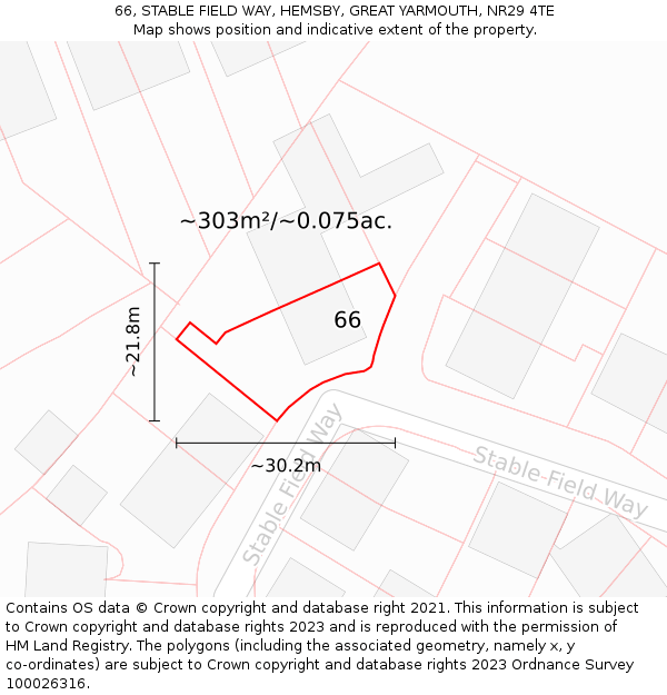 66, STABLE FIELD WAY, HEMSBY, GREAT YARMOUTH, NR29 4TE: Plot and title map