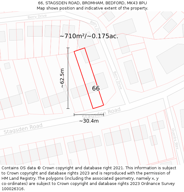 66, STAGSDEN ROAD, BROMHAM, BEDFORD, MK43 8PU: Plot and title map