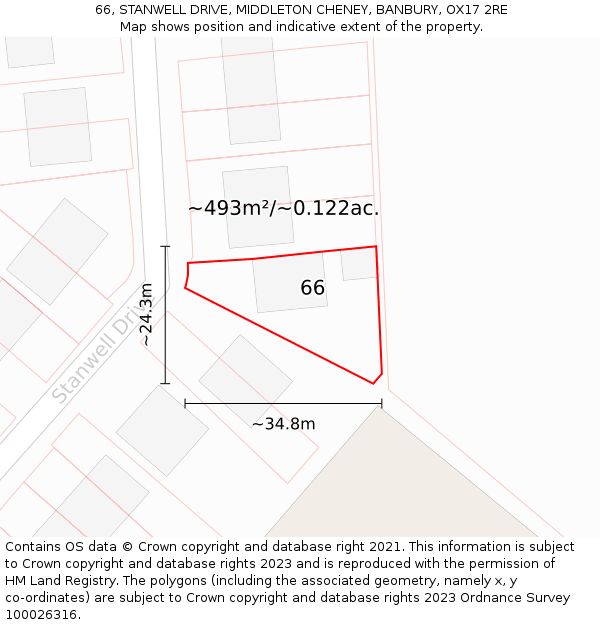 66, STANWELL DRIVE, MIDDLETON CHENEY, BANBURY, OX17 2RE: Plot and title map