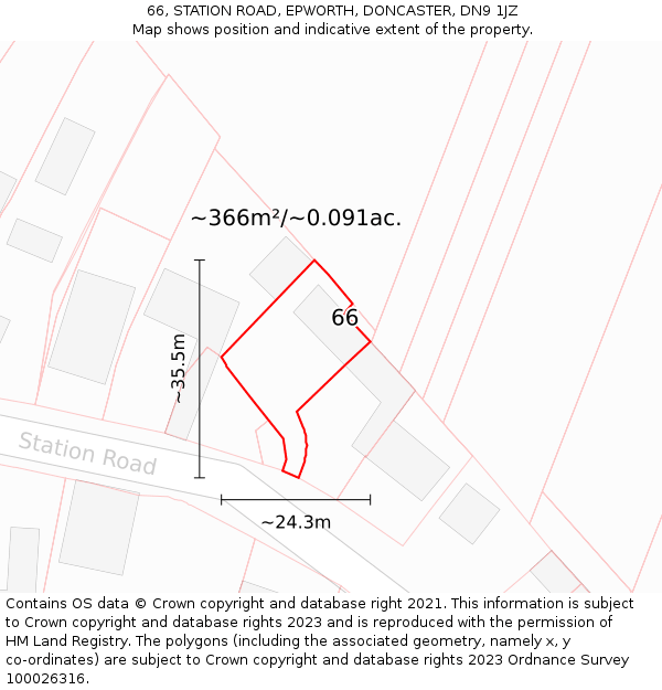 66, STATION ROAD, EPWORTH, DONCASTER, DN9 1JZ: Plot and title map