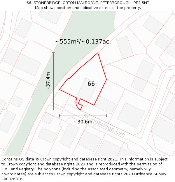 66, STONEBRIDGE, ORTON MALBORNE, PETERBOROUGH, PE2 5NT: Plot and title map