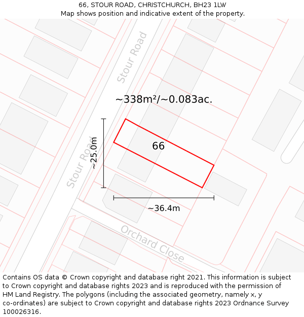 66, STOUR ROAD, CHRISTCHURCH, BH23 1LW: Plot and title map
