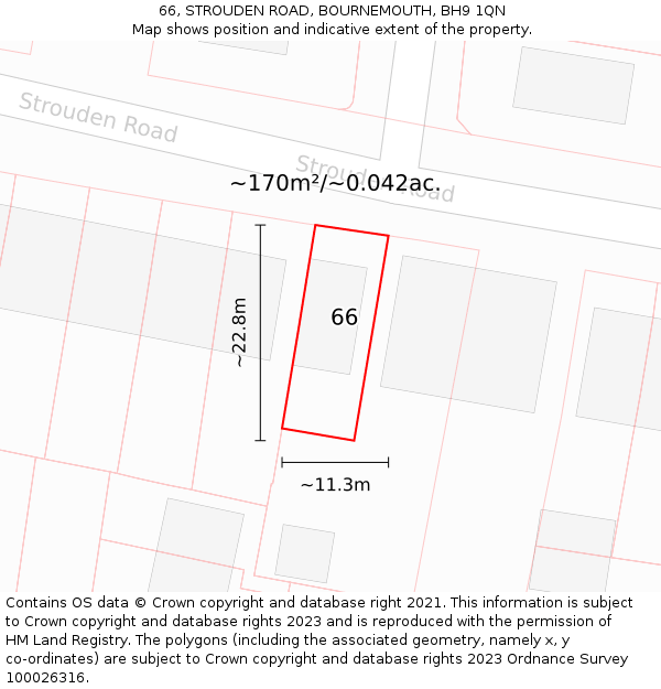 66, STROUDEN ROAD, BOURNEMOUTH, BH9 1QN: Plot and title map