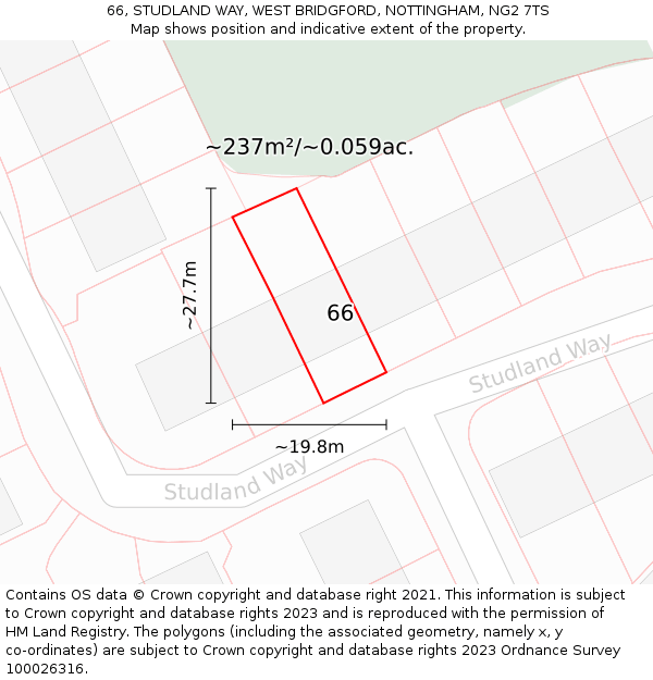 66, STUDLAND WAY, WEST BRIDGFORD, NOTTINGHAM, NG2 7TS: Plot and title map